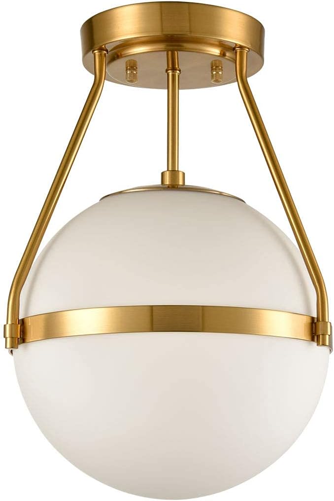 Brass Opal Glass Globe Ceiling Lamp