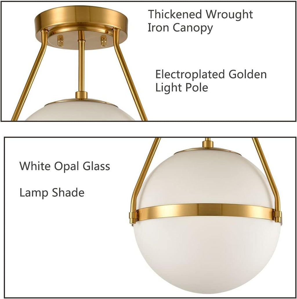 Brass Opal Glass Globe Ceiling Lamp