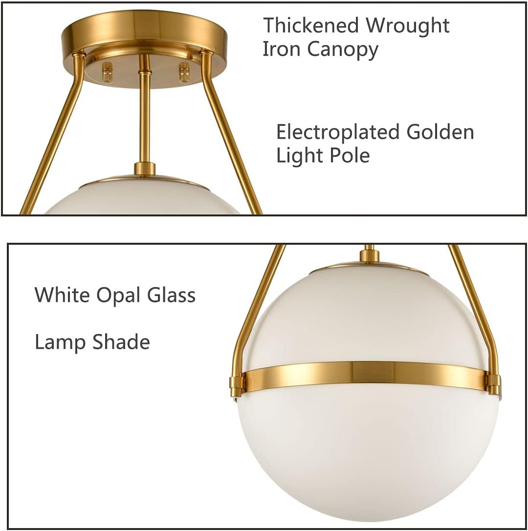 Brass Opal Glass Globe Ceiling Lamp