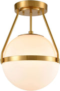 Brass Opal Glass Globe Ceiling Lamp