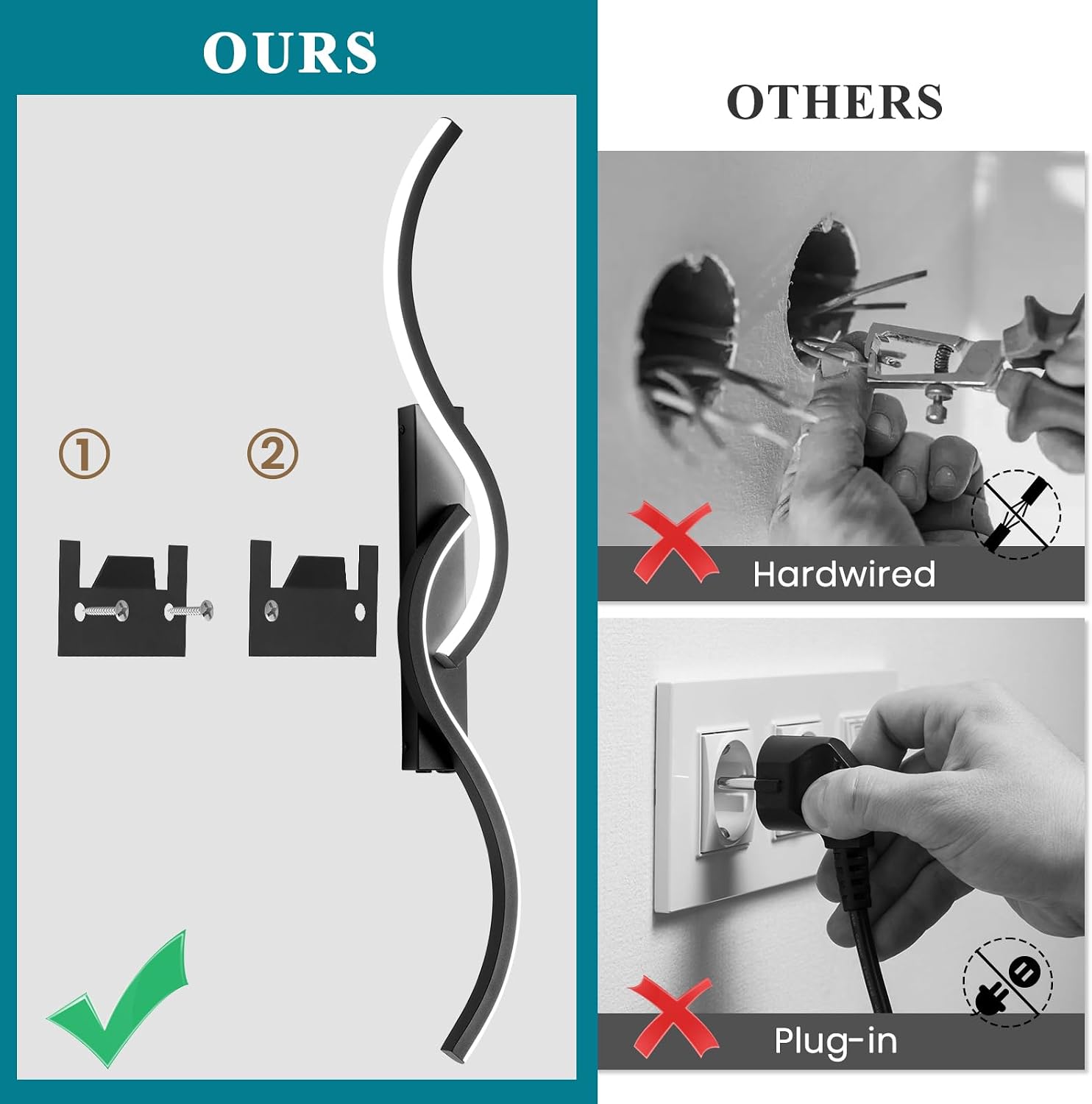 Black Rechargeable Wireless LED Wall Sconces