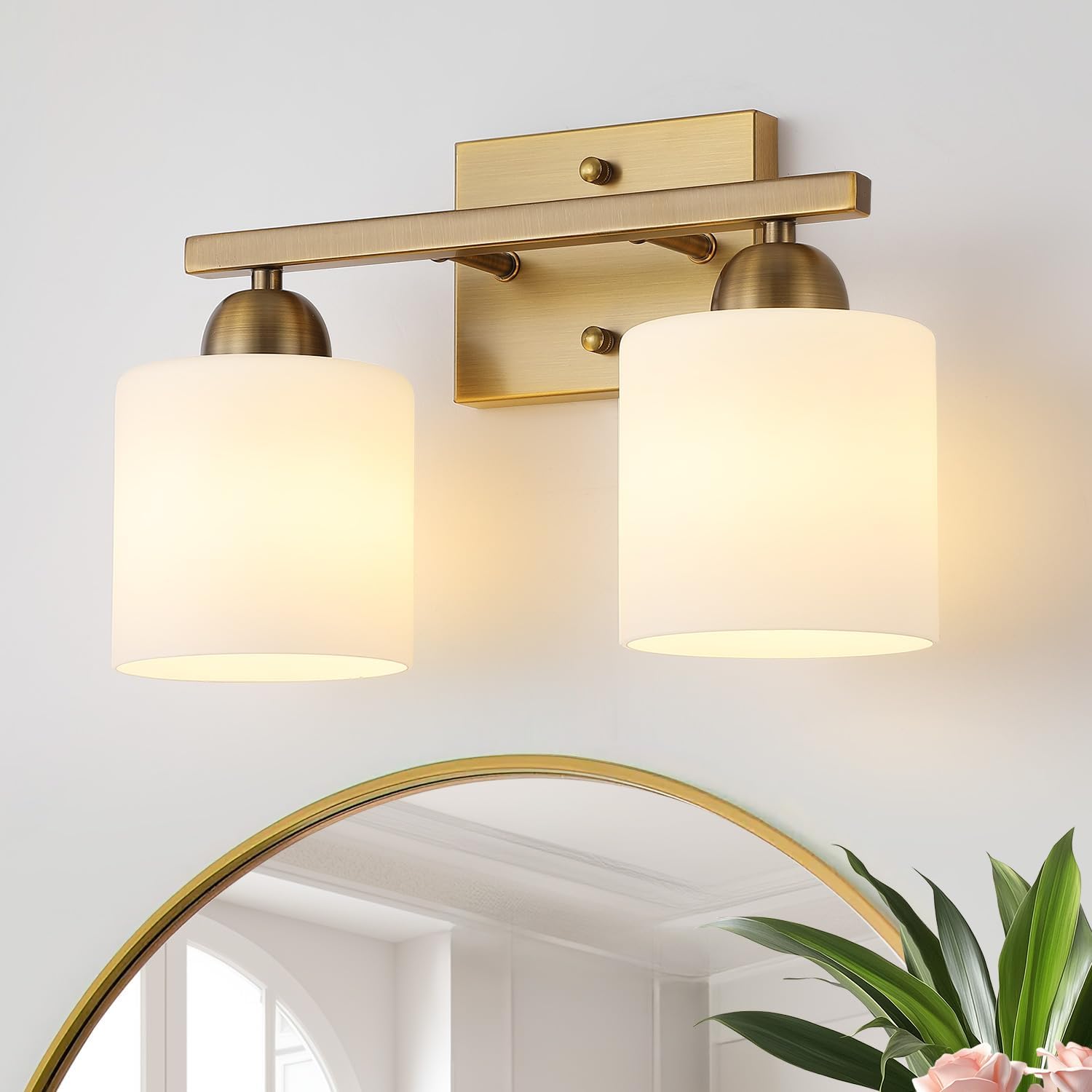 Brass Milk Glass Bathroom Vanity Wall Lamp