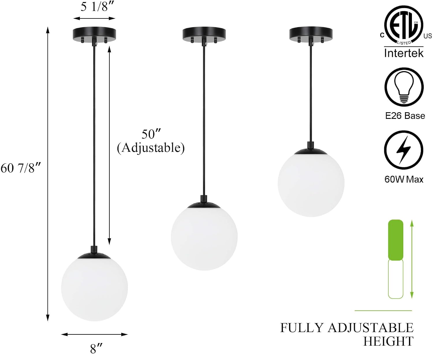 Black Globe Adjustable Kitchen Pendant Light