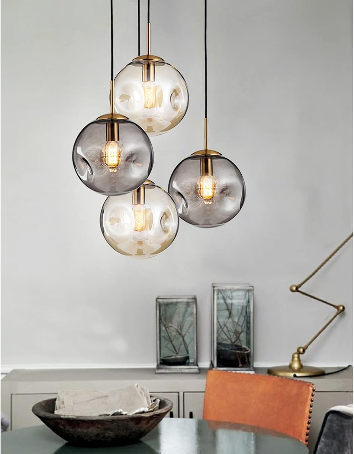Gold Amber Glass Globe Pendant Lamp