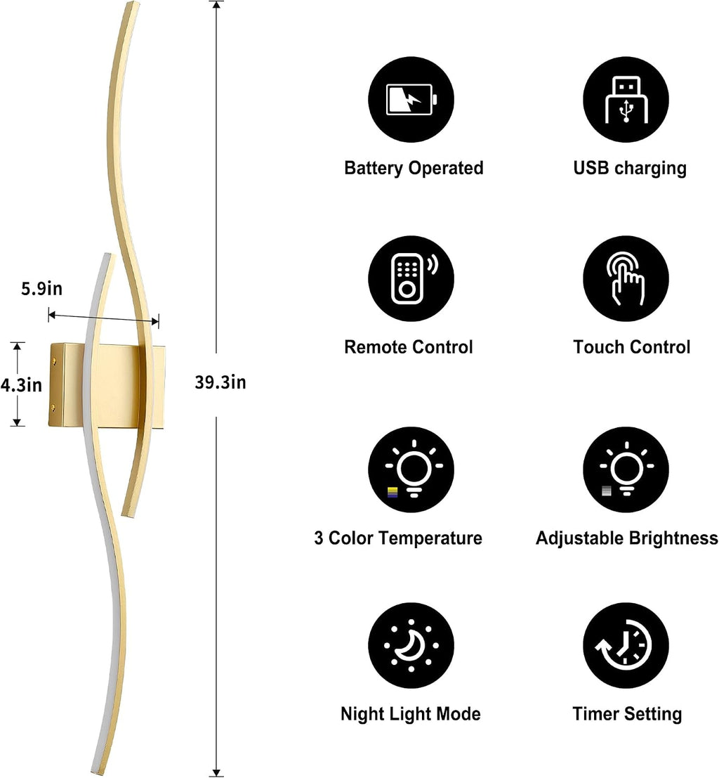 Remote Dimmable Wireless LED Wall Sconces