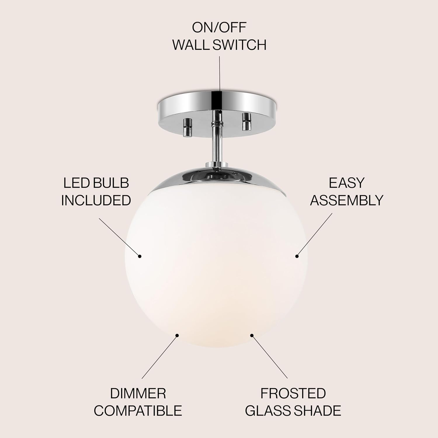 Chrome Frosted Glass Globe Ceiling Lamp