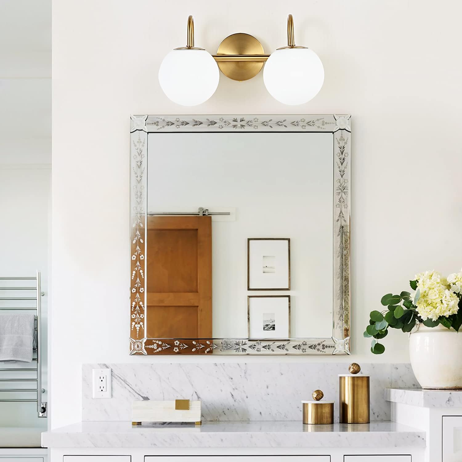 Brass Globe Glass Bathroom Vanity Wall Lamp