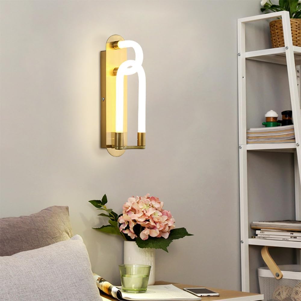 Gold Curved Tube Wall Lamp Bedroom Bathroom Lighting