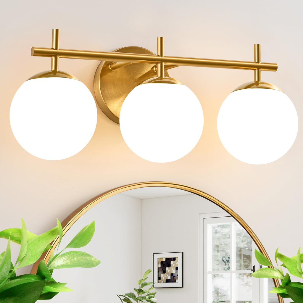 Gold Milky Glass Bathroom Vanity Wall Sconce