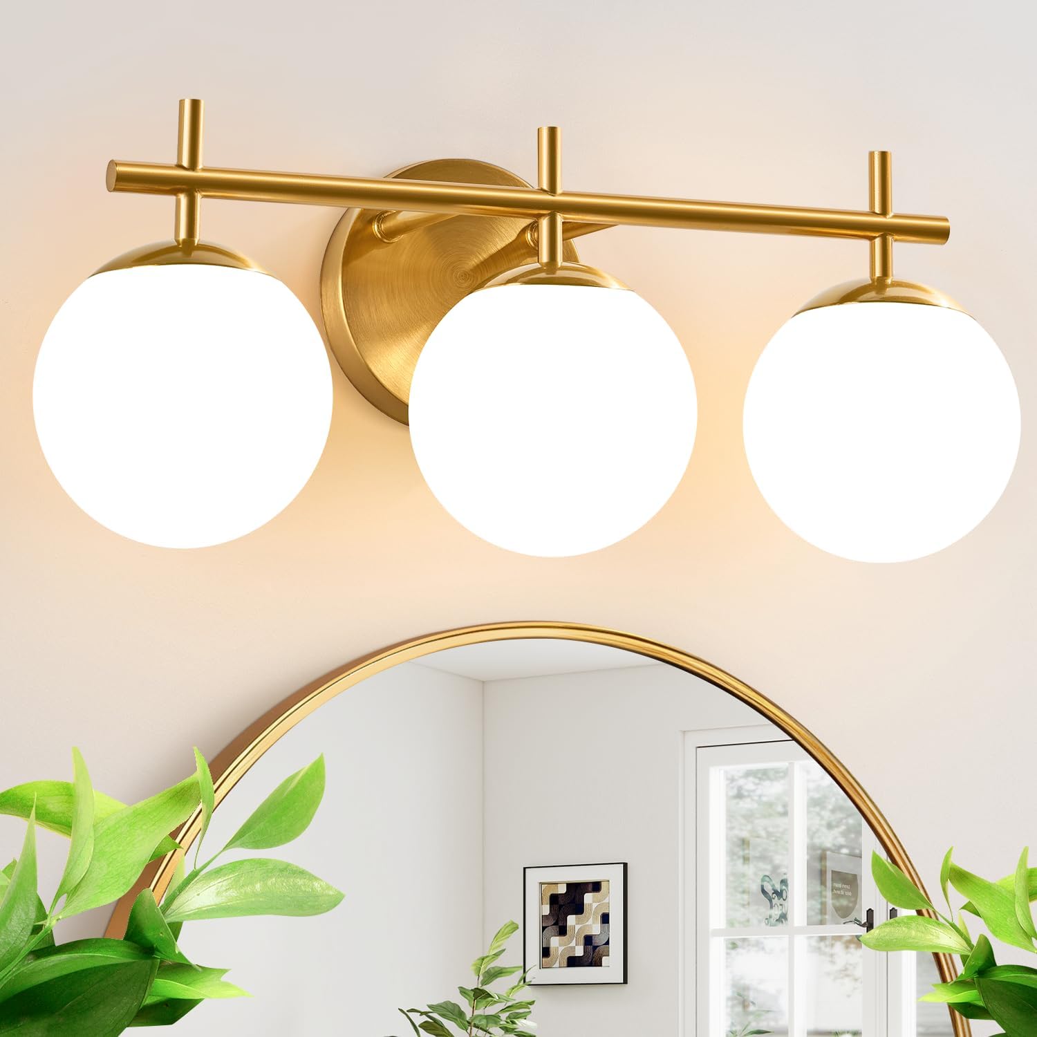 Gold Milky Glass Bathroom Vanity Wall Sconce