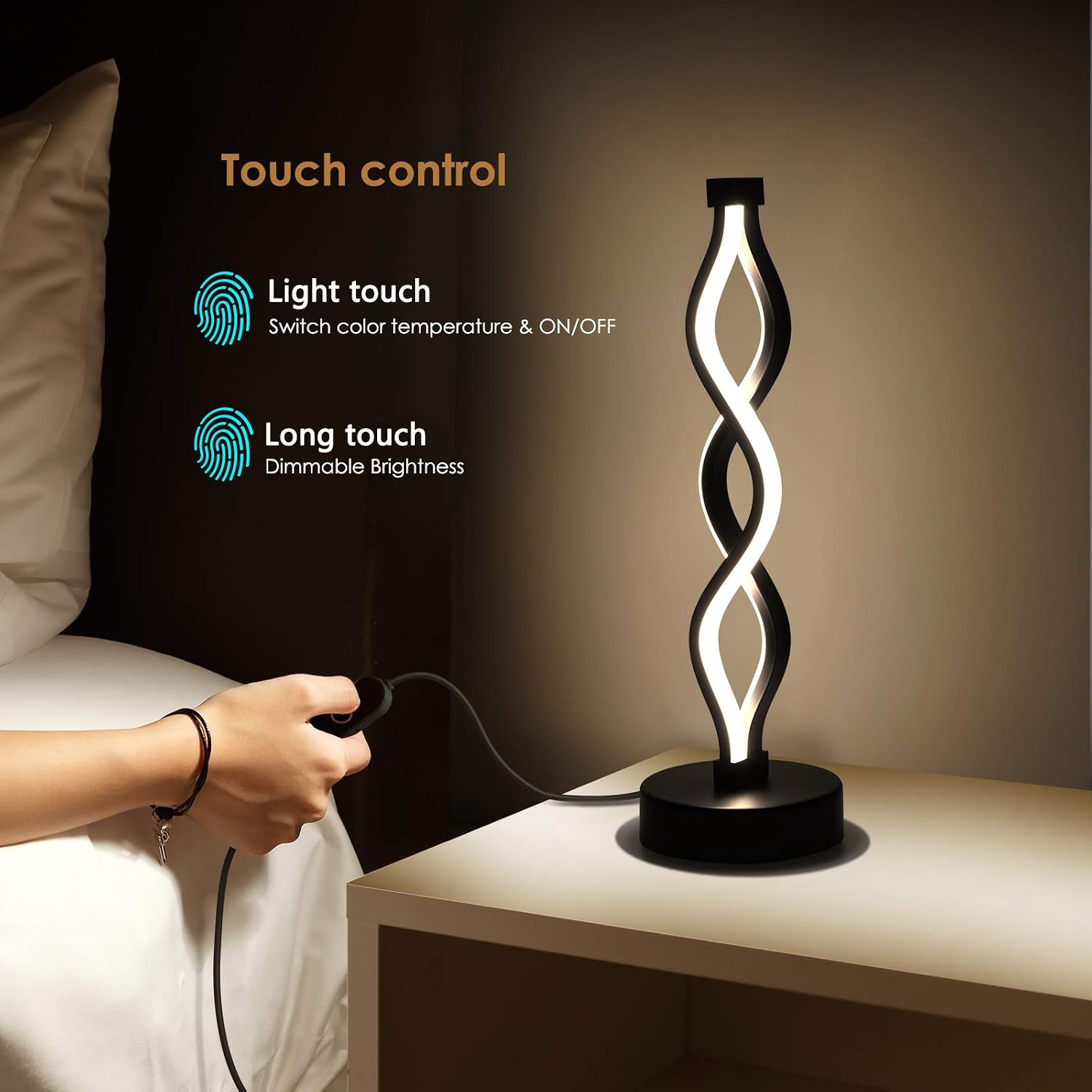 Black Dimmable Bedroom Nightstand Lamps