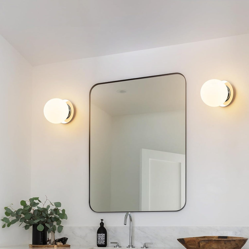 Chrome Milk Glass Bathroom Globe Wall Sconce
