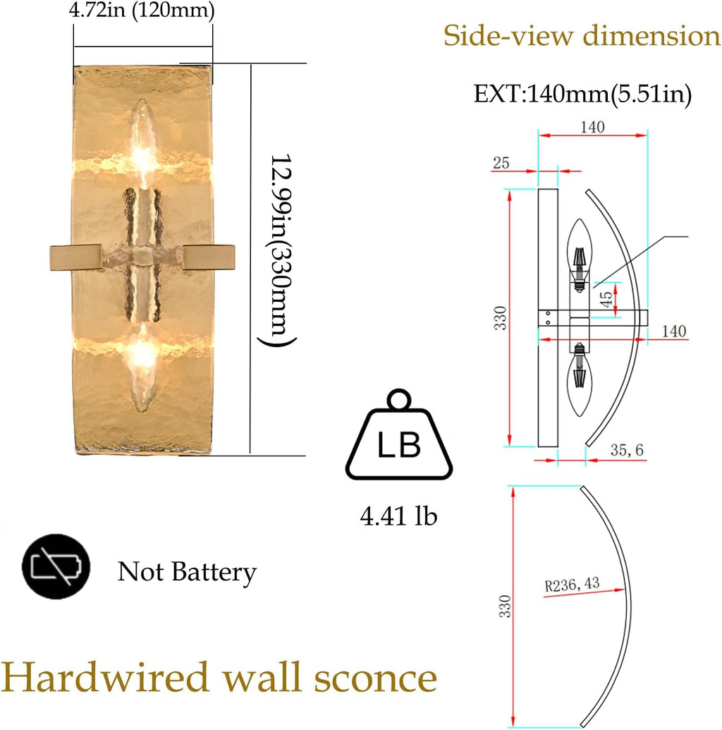 Gold Glass Wall Sconce Bedroom Living Room Lighting