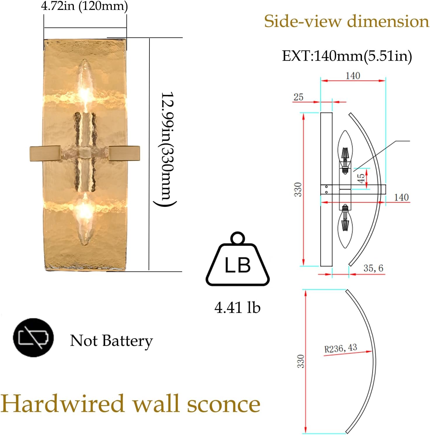 Gold Glass Wall Sconce Bedroom Living Room Lighting