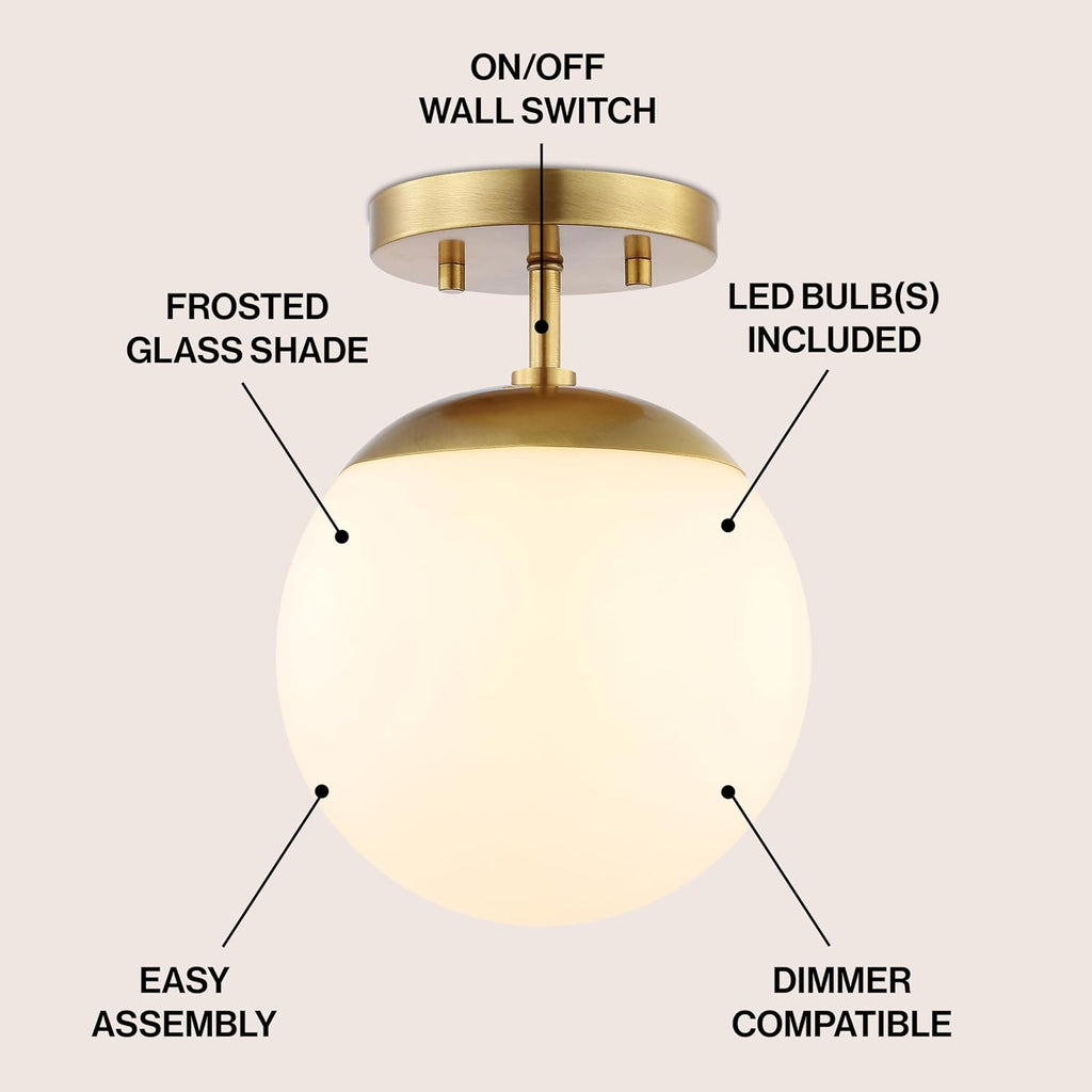 Brass Frosted Glass Globe Ceiling Lamp