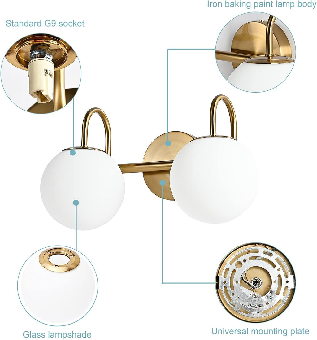 Brass Globe Glass Bathroom Vanity Wall Lamp