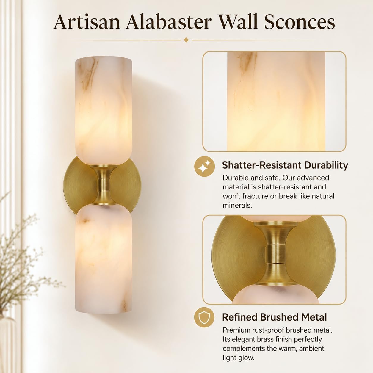 Brass Alabaster Wall Sconce Bathroom Bedroom Lamp