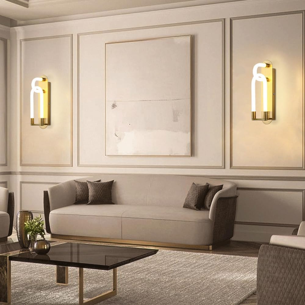 Gold Curved Tube Wall Lamp Bedroom Bathroom Lighting