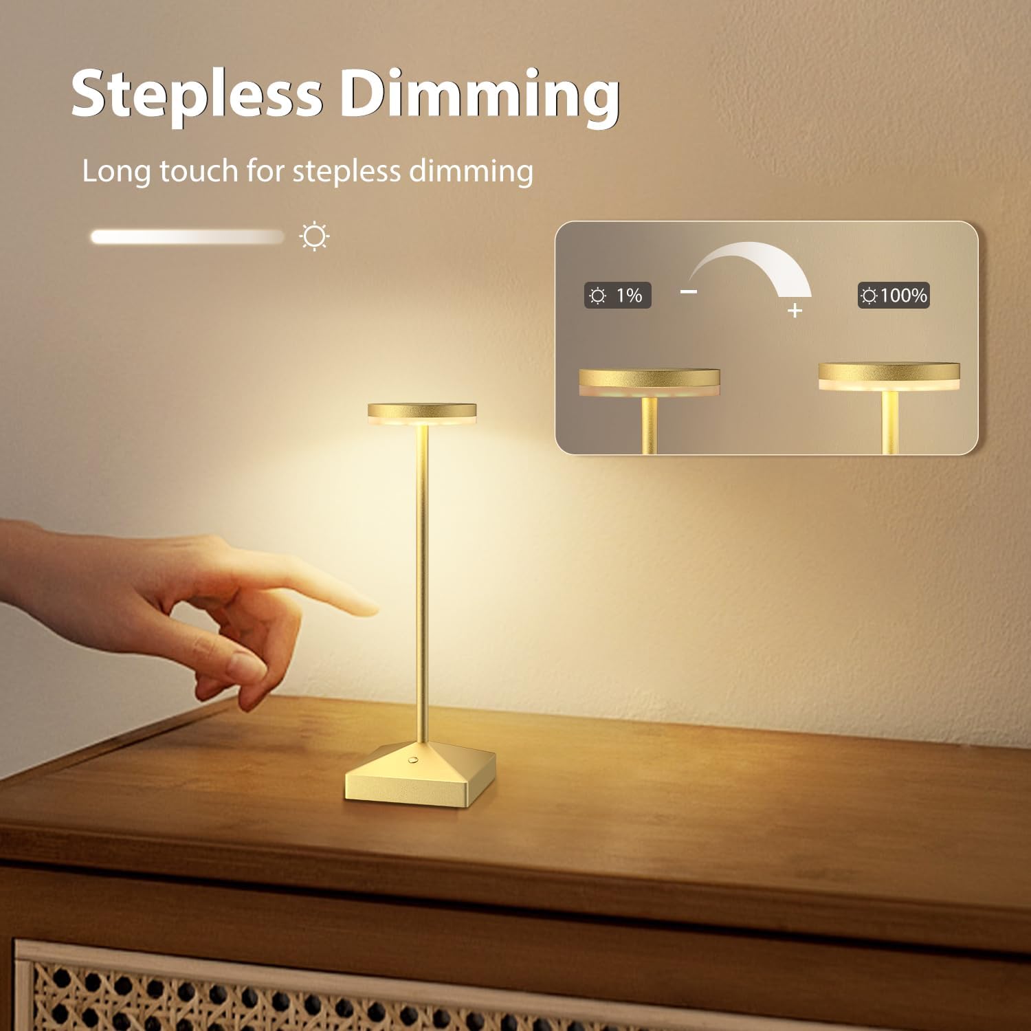 Gold Rechargeable Touch Cordless Table Lamps