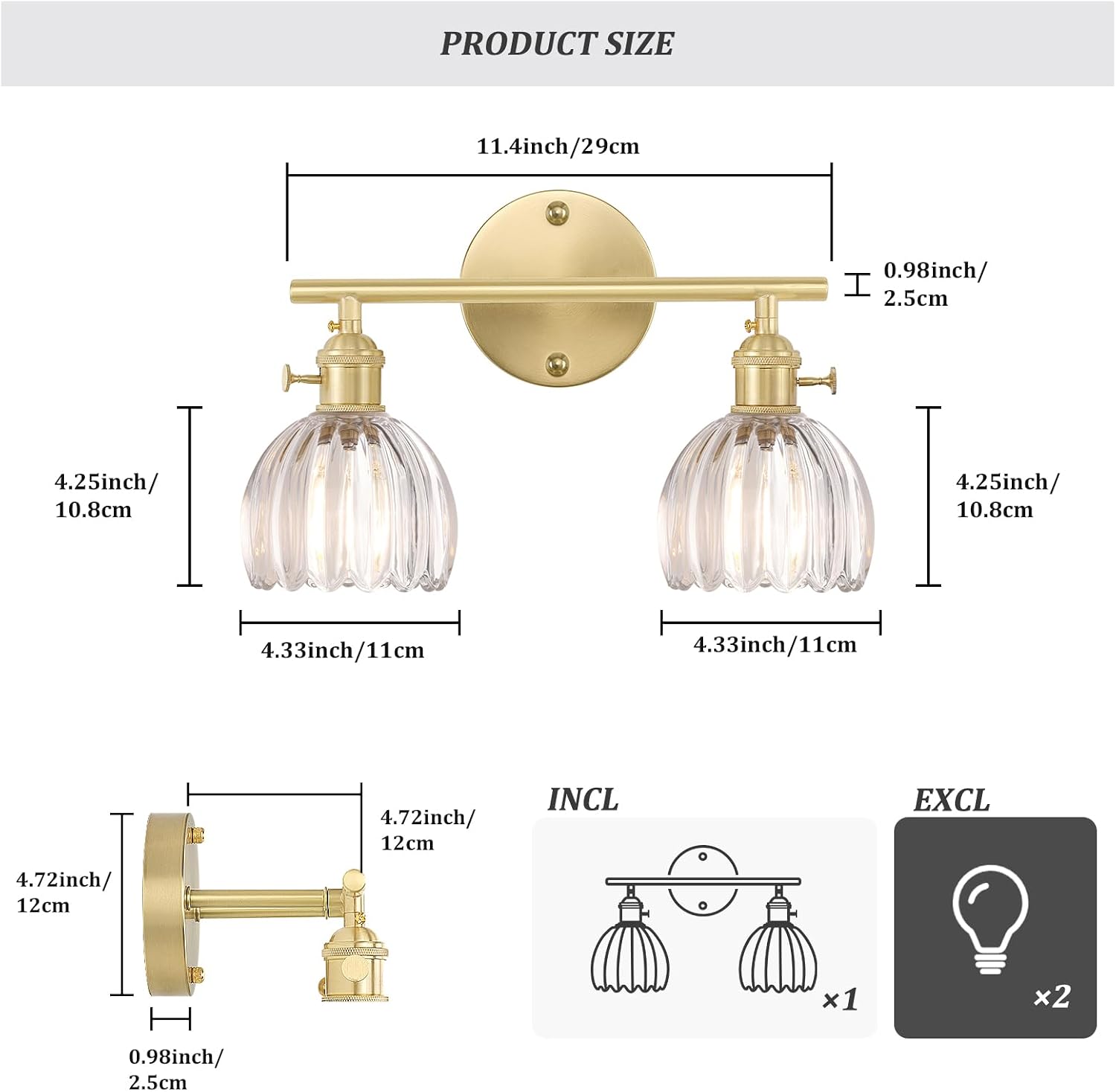 Brass Tulip Glass Vanity Bathroom Wall Lamp