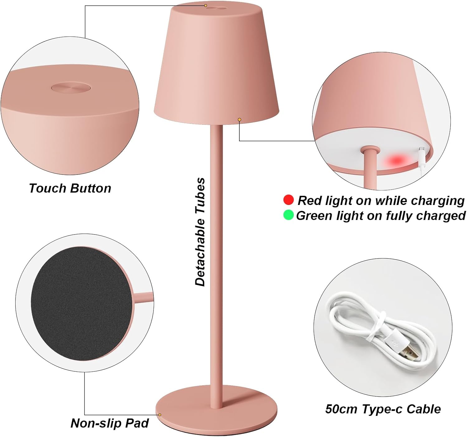 Pink Rechargeable Wireless Dining Table Lamps