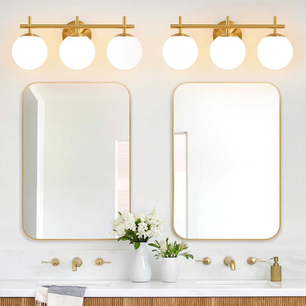 Gold Milky Glass Bathroom Vanity Wall Sconce
