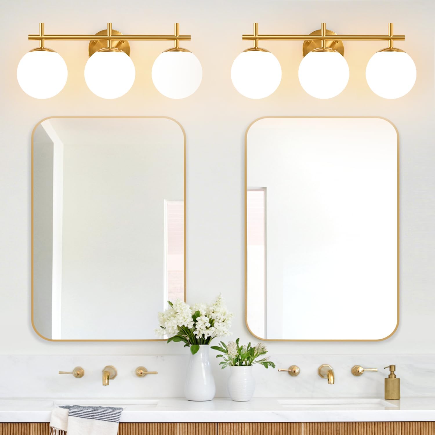 Gold Milky Glass Bathroom Vanity Wall Sconce