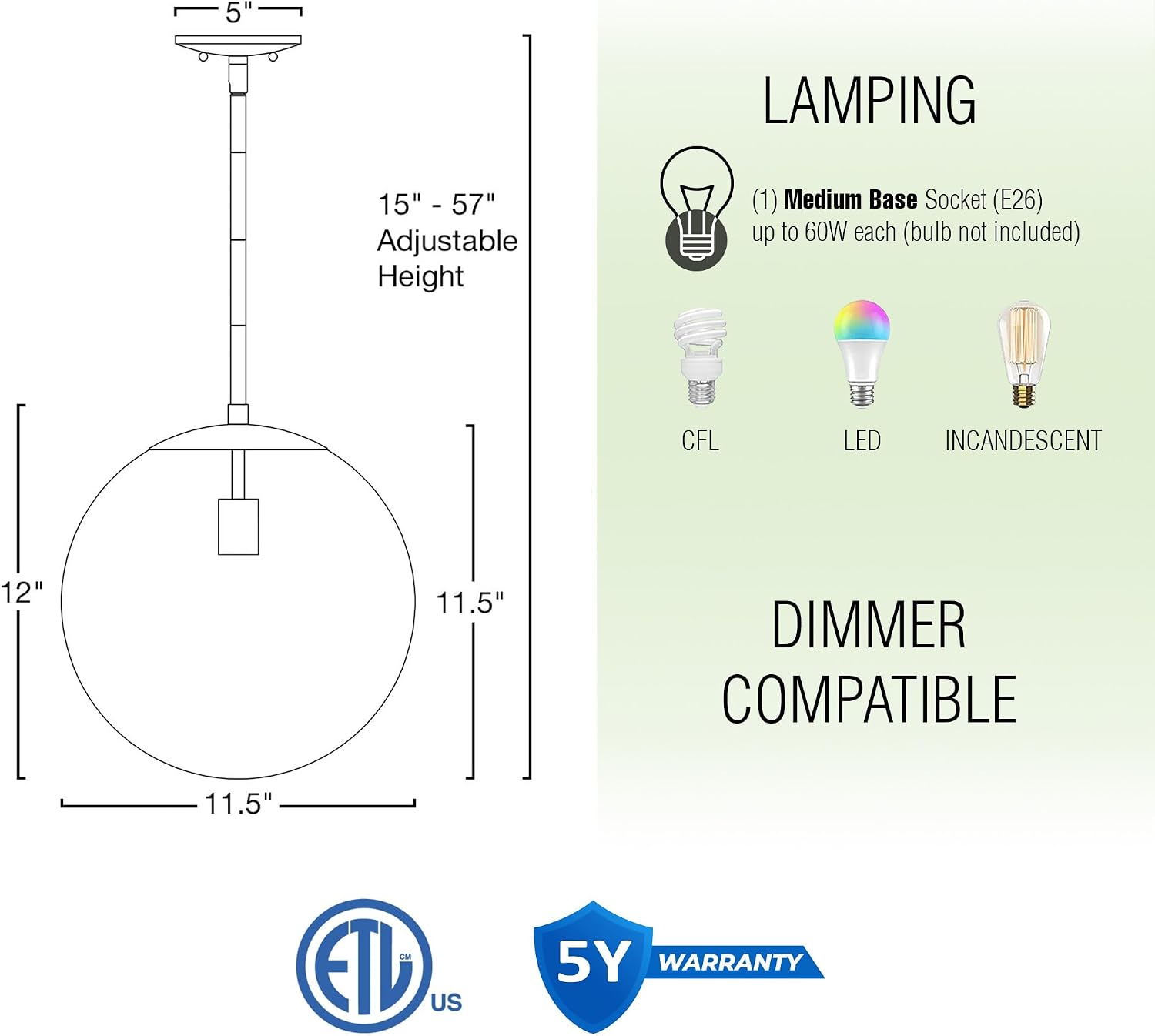 Brass Frosted Glass Kitchen Globe Pendant Lamp