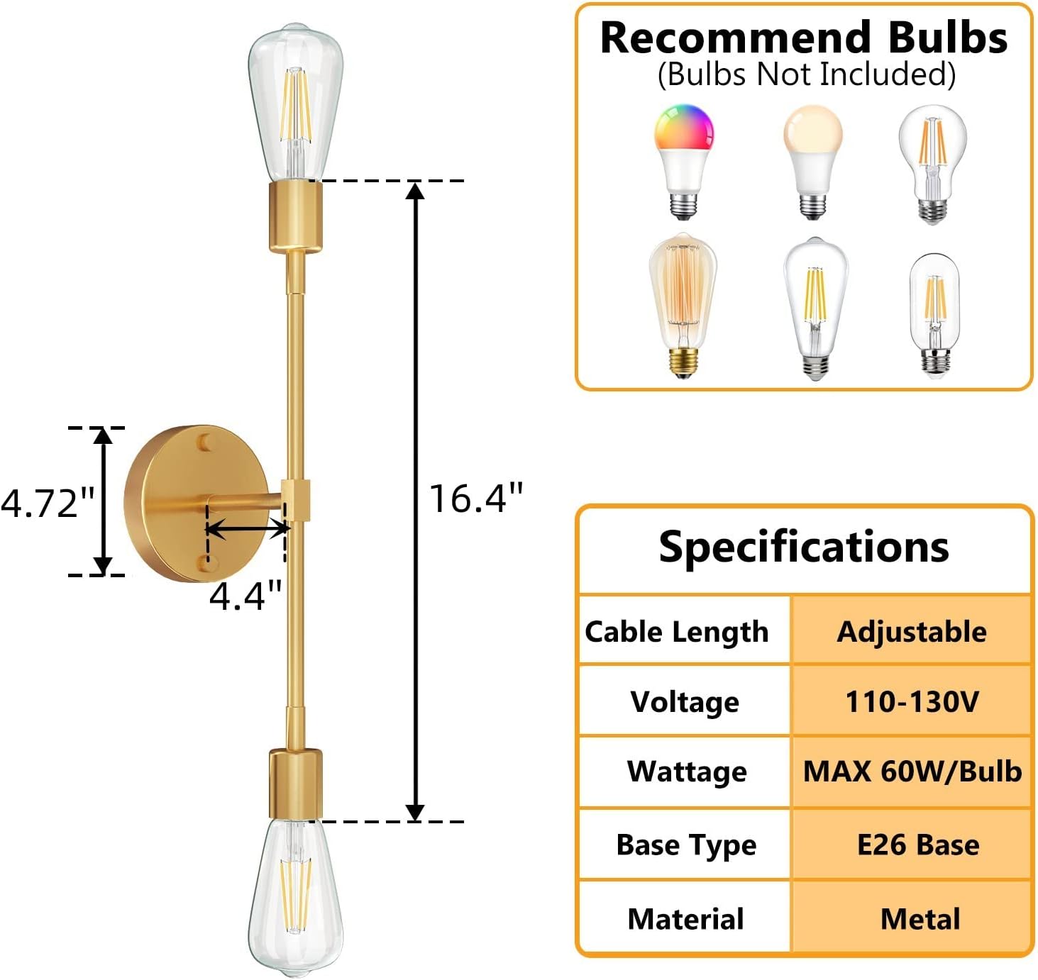 Brass Two Light Bathroom Mirror Wall Sconce