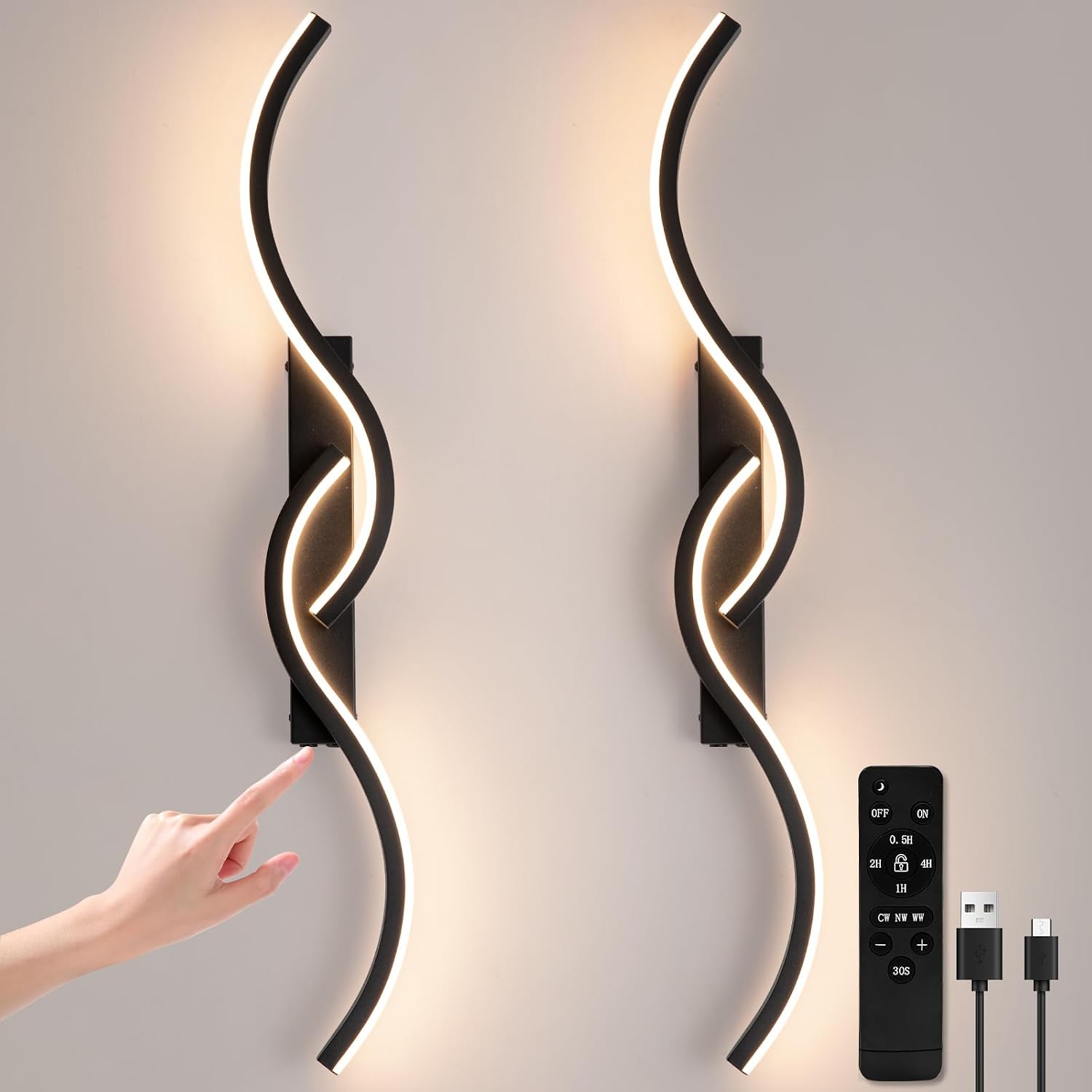Black Rechargeable Wireless LED Wall Sconces