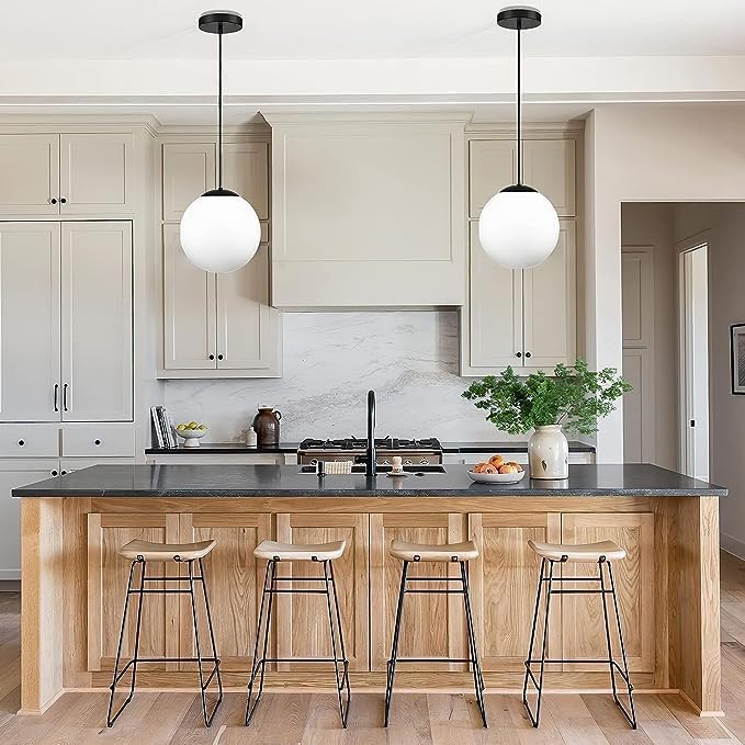 Black Milk Glass Kitchen Globe Pendant Light