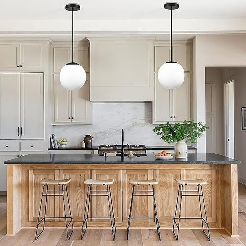 Black Milk Glass Kitchen Globe Pendant Light