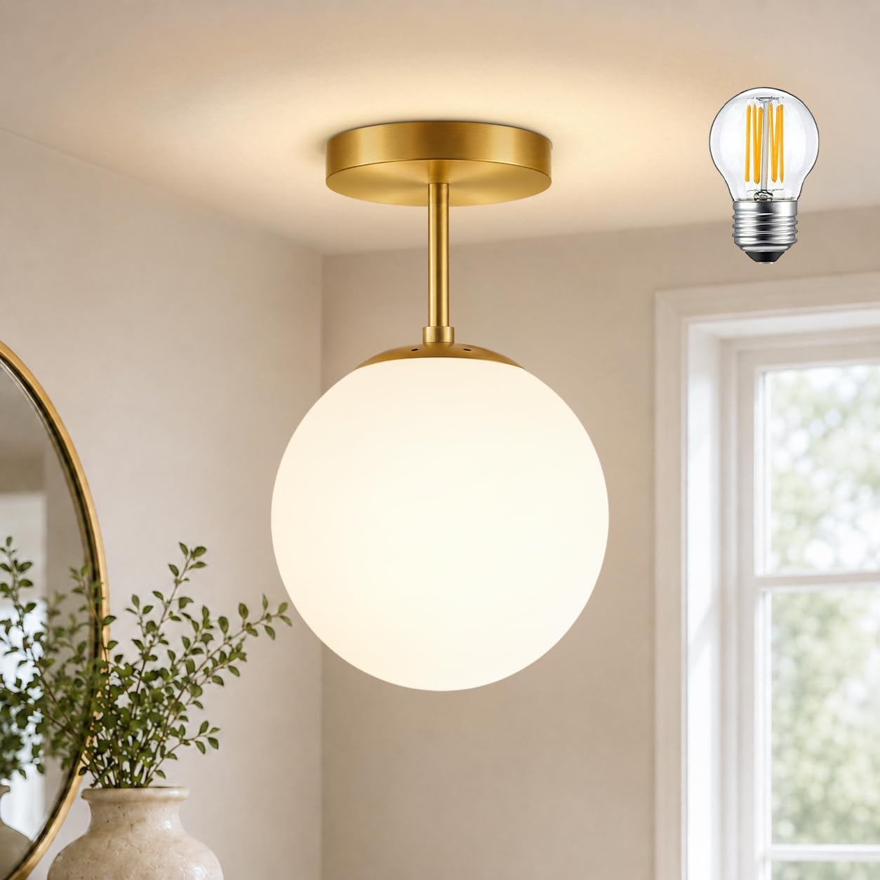 Gold Frosted Glass Globe Ceiling Lamp