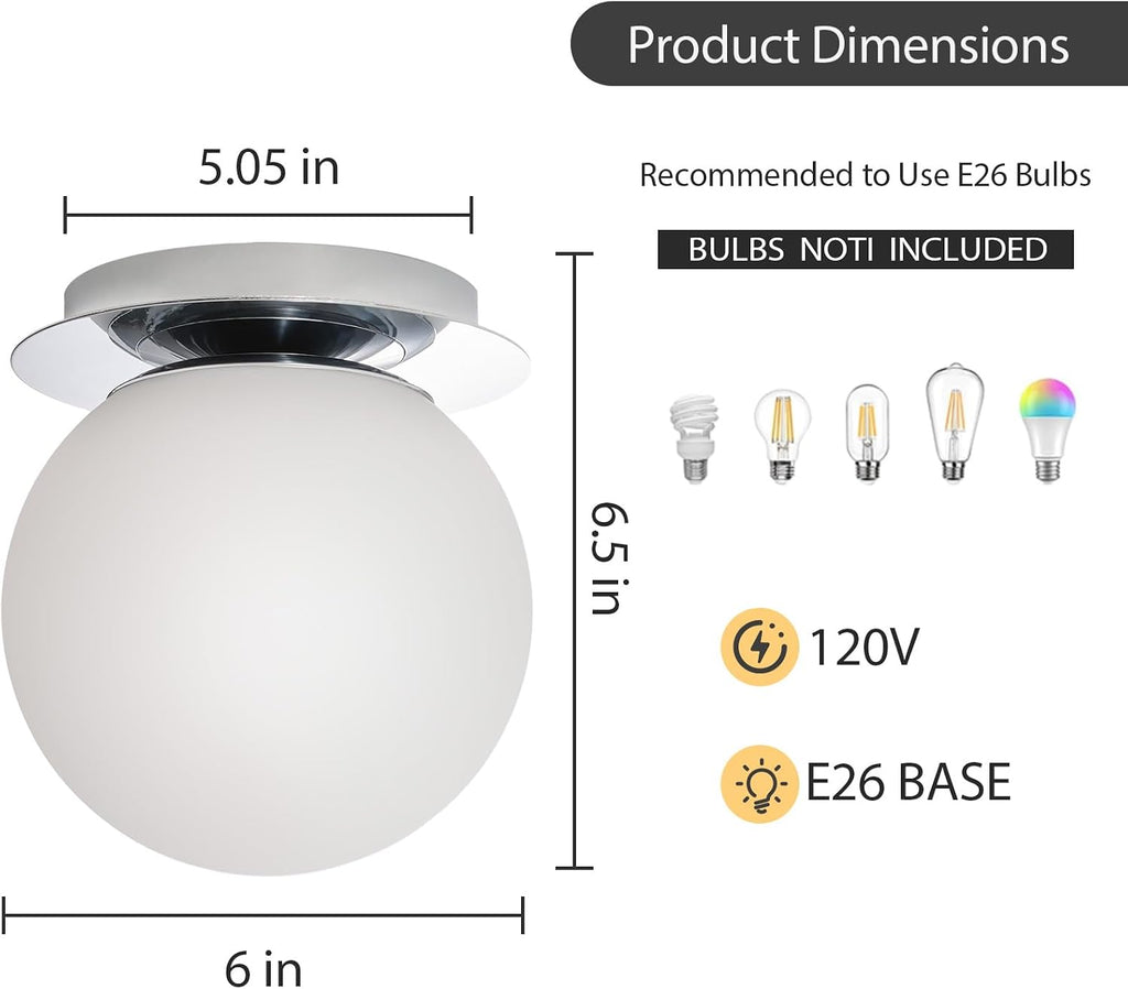 Chrome Milk Glass Bathroom Globe Wall Sconce