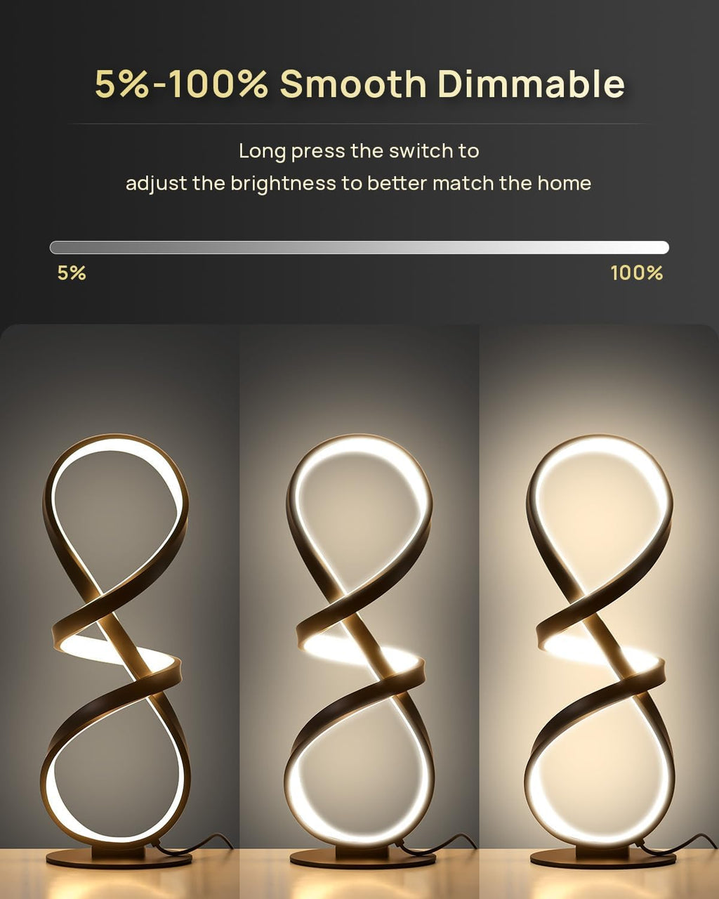 Black Spiral Touch Dimmable Bedside Lamps
