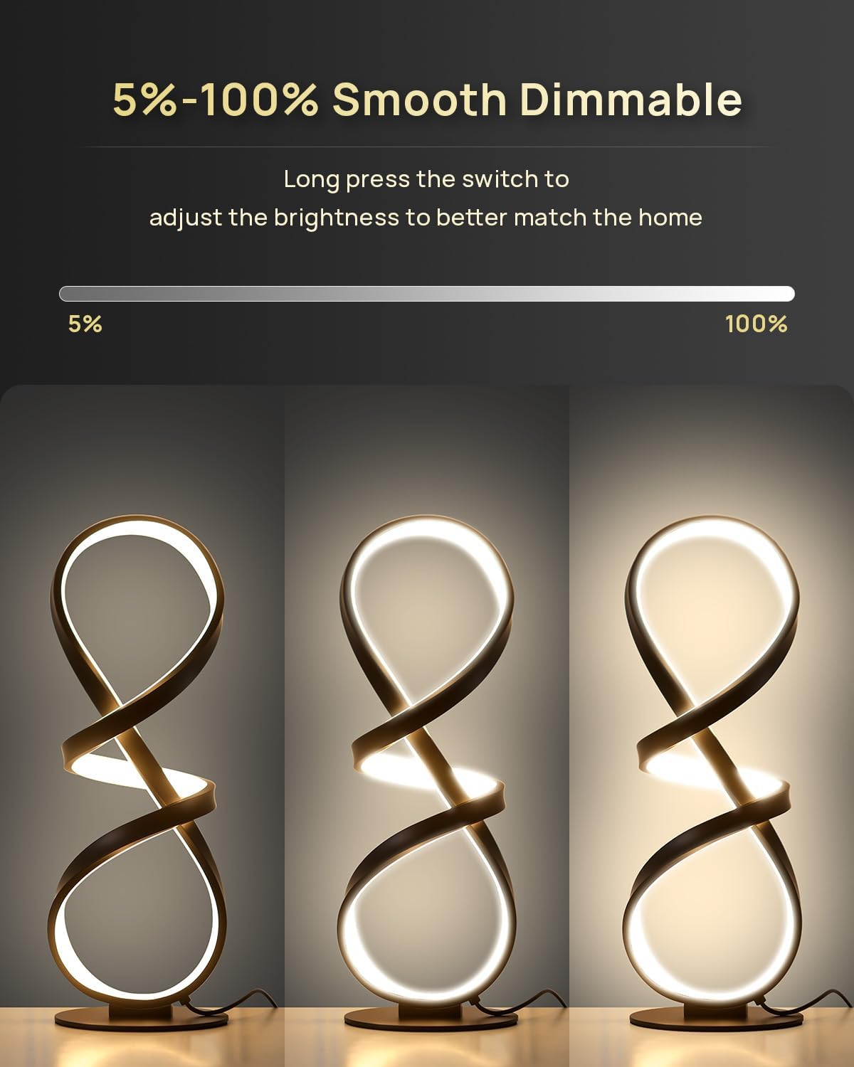 Black Spiral Touch Dimmable Bedside Lamps