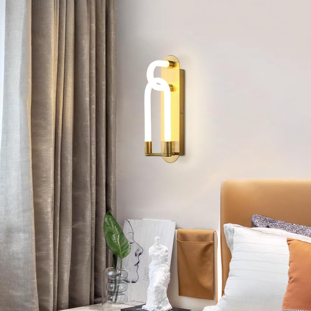 Gold Curved Tube Wall Lamp Bedroom Bathroom Lighting