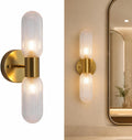 Brass Glass Two Light Bathroom Wall Sconce