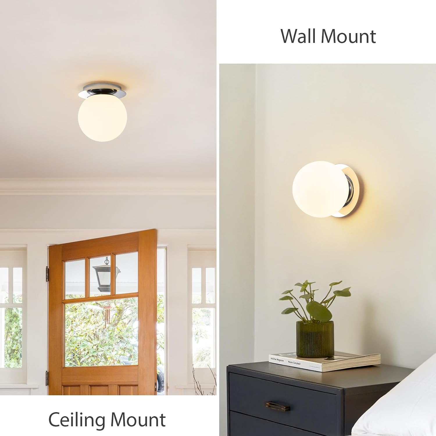 Chrome Milk Glass Bathroom Globe Wall Sconce