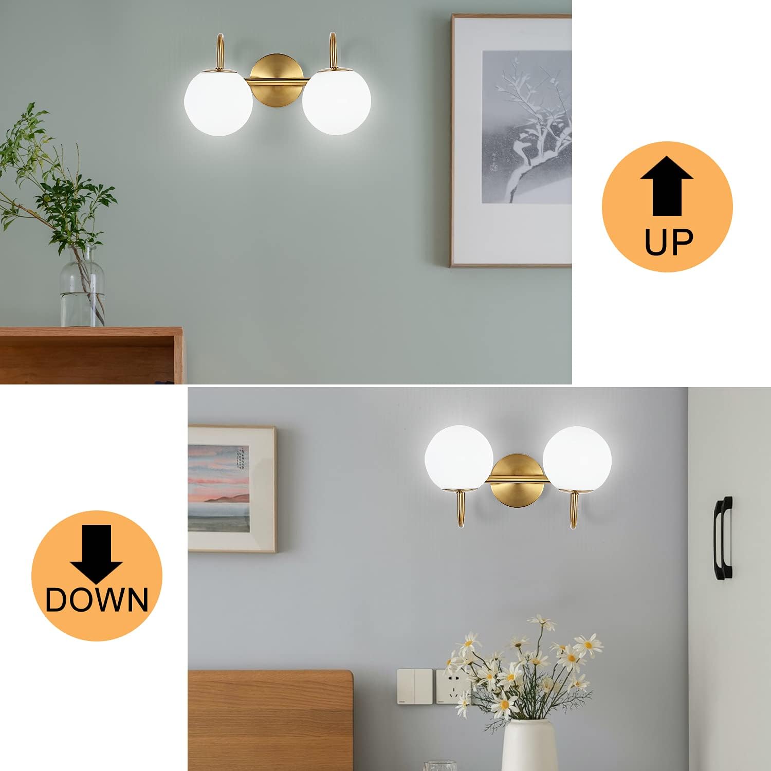 Brass Globe Glass Bathroom Vanity Wall Lamp