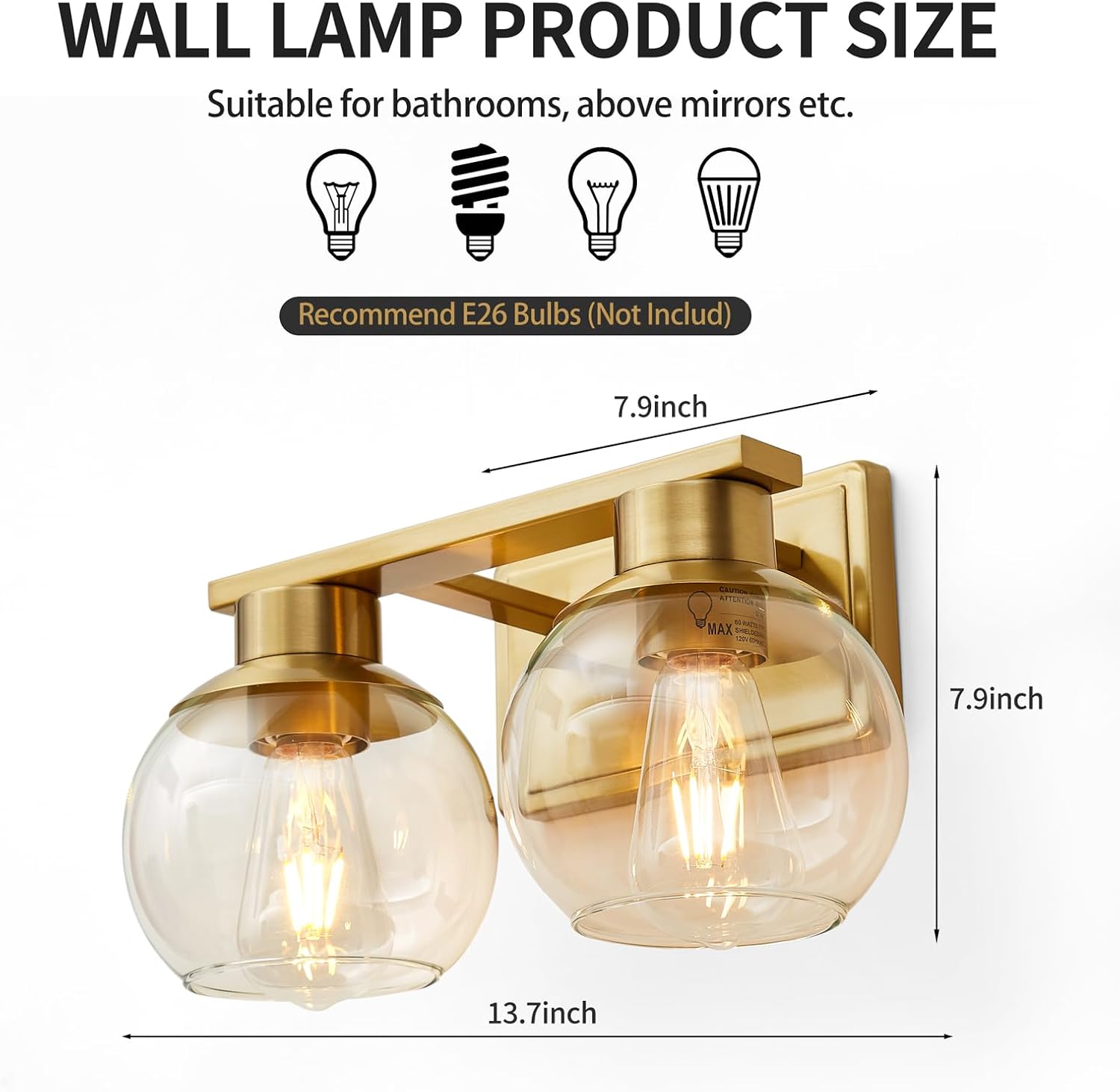 Brass Globe Glass Bathroom Vanity Wall Sconce