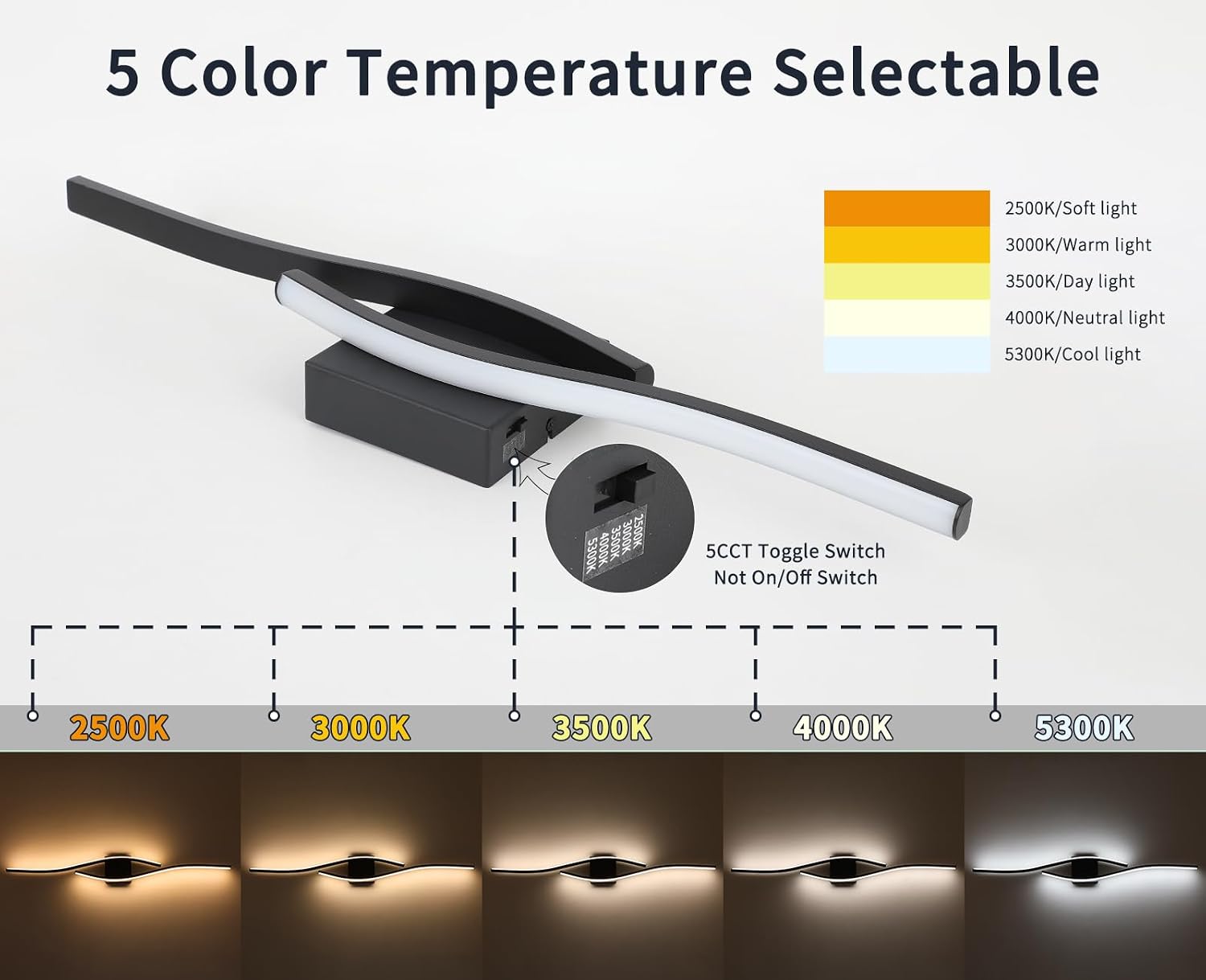 Black Dimmable LED Bathroom Mirror Vanity Lamp