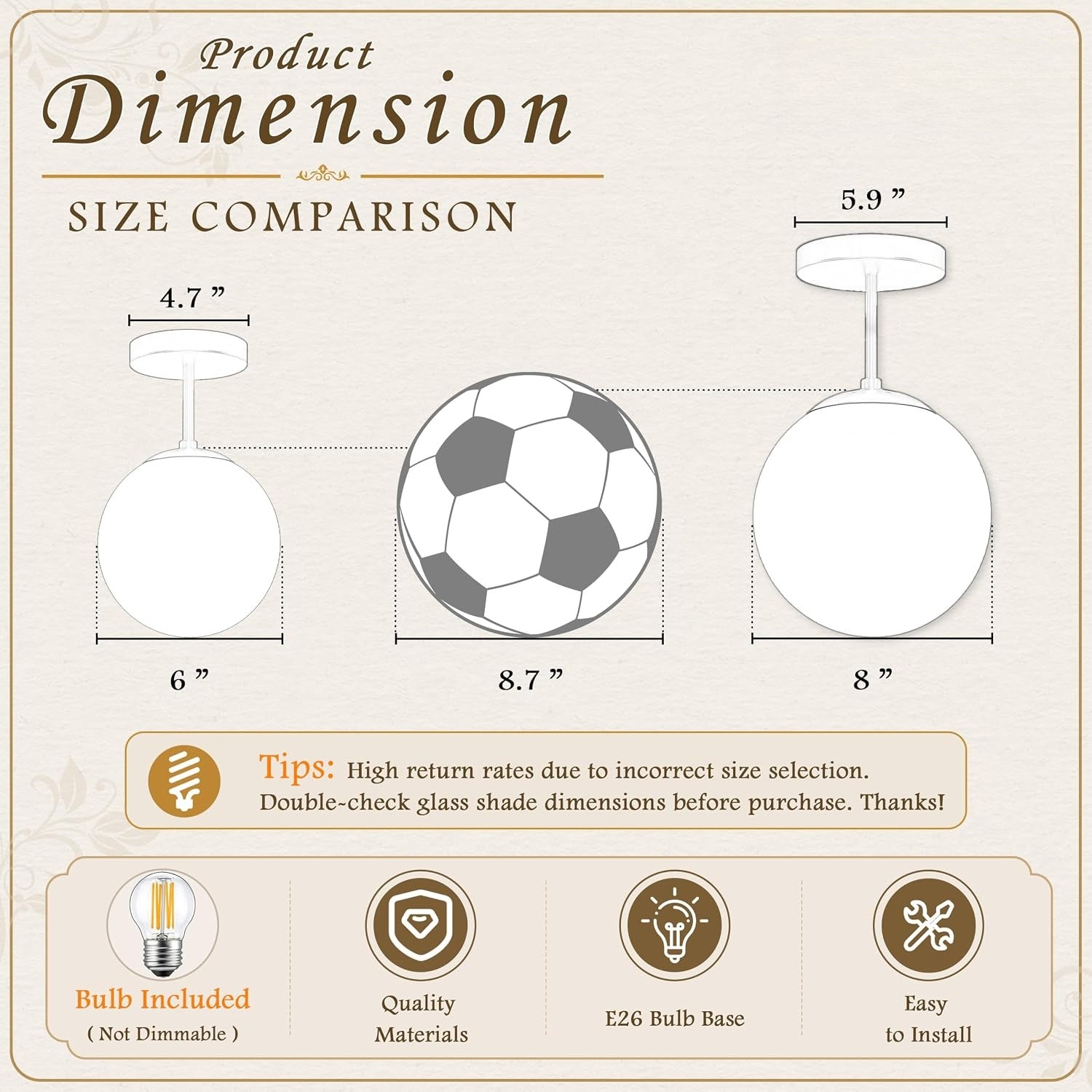 Gold Frosted Glass Globe Ceiling Lamp
