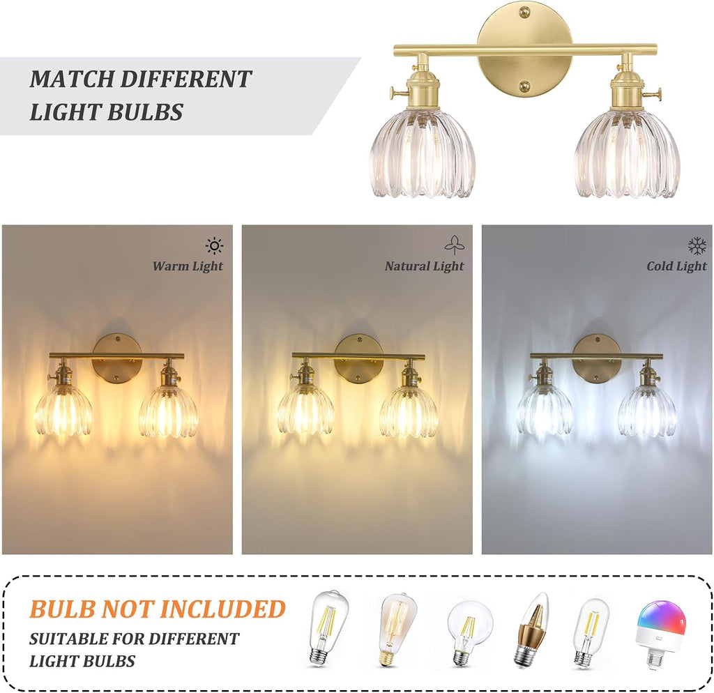 Brass Tulip Glass Vanity Bathroom Wall Lamp