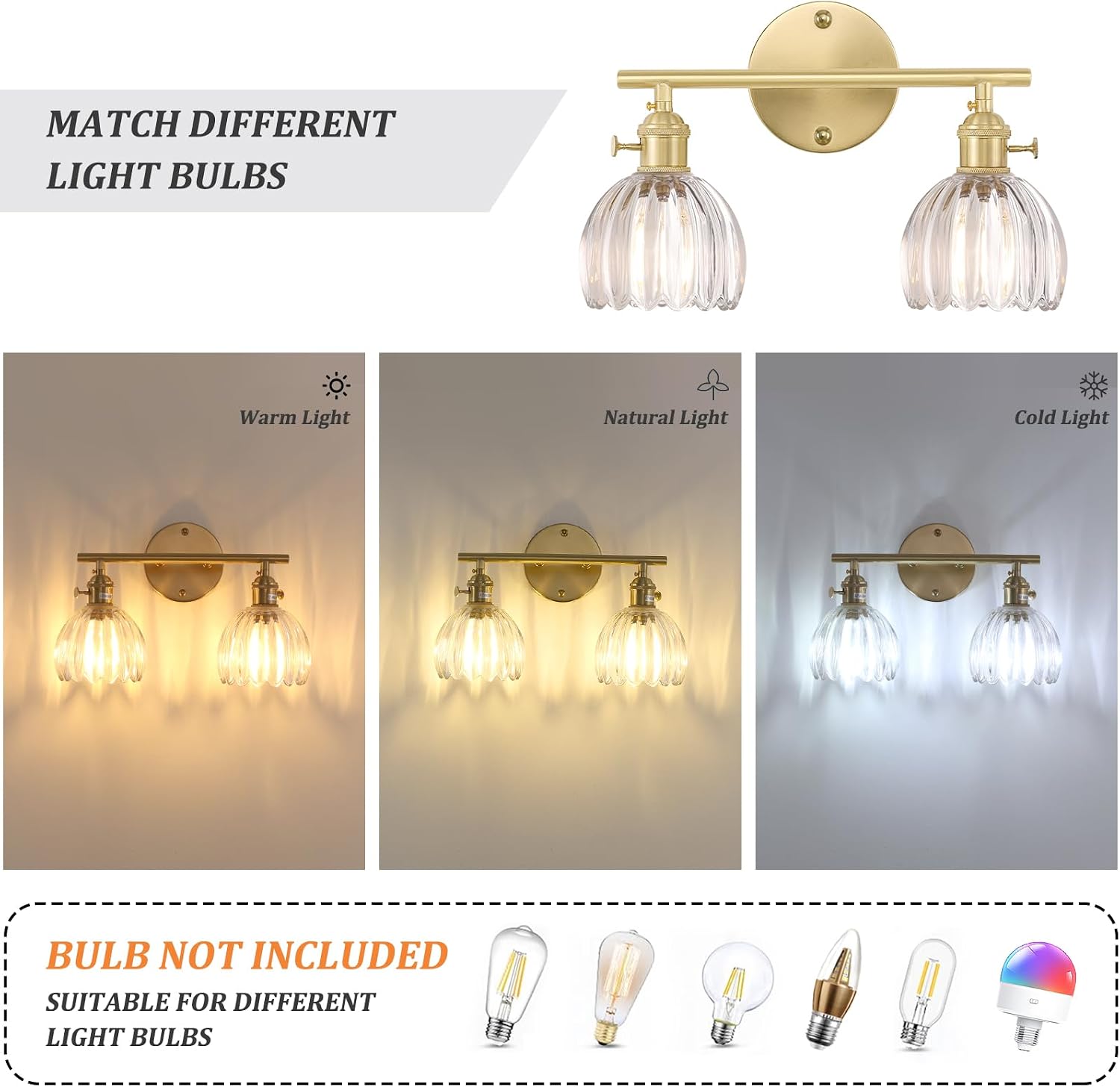 Brass Tulip Glass Vanity Bathroom Wall Lamp