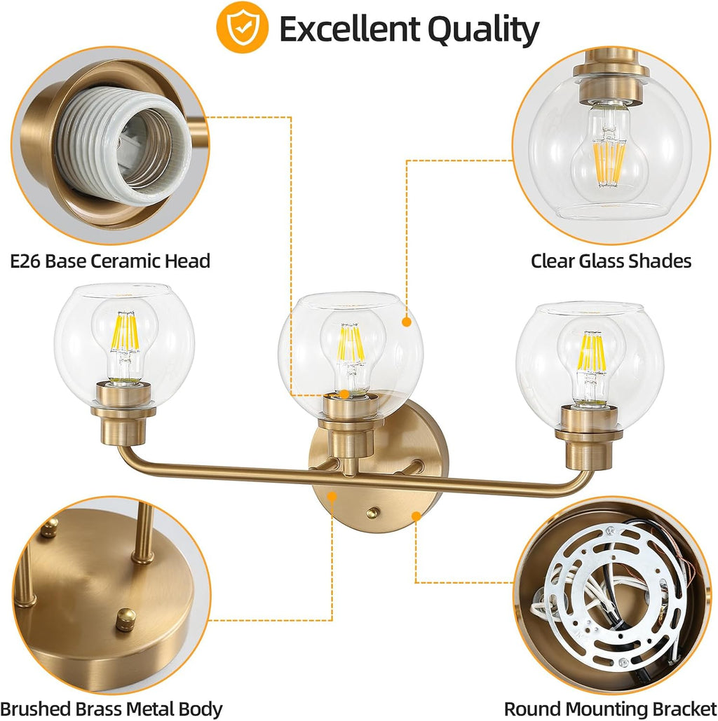 Brass Globe Glass Vanity Bathroom Wall Lamp