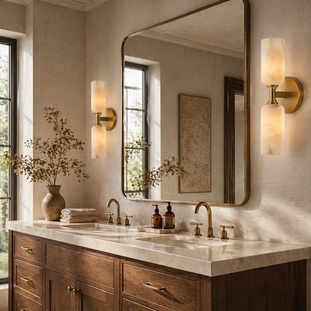 Brass Alabaster Wall Sconce Bathroom Bedroom Lamp
