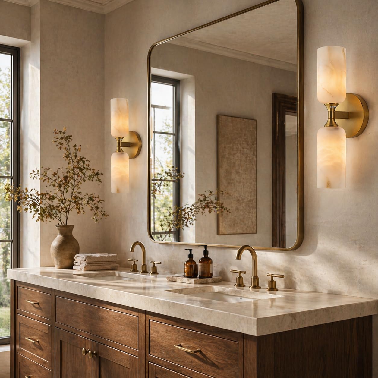 Brass Alabaster Wall Sconce Bathroom Bedroom Lamp