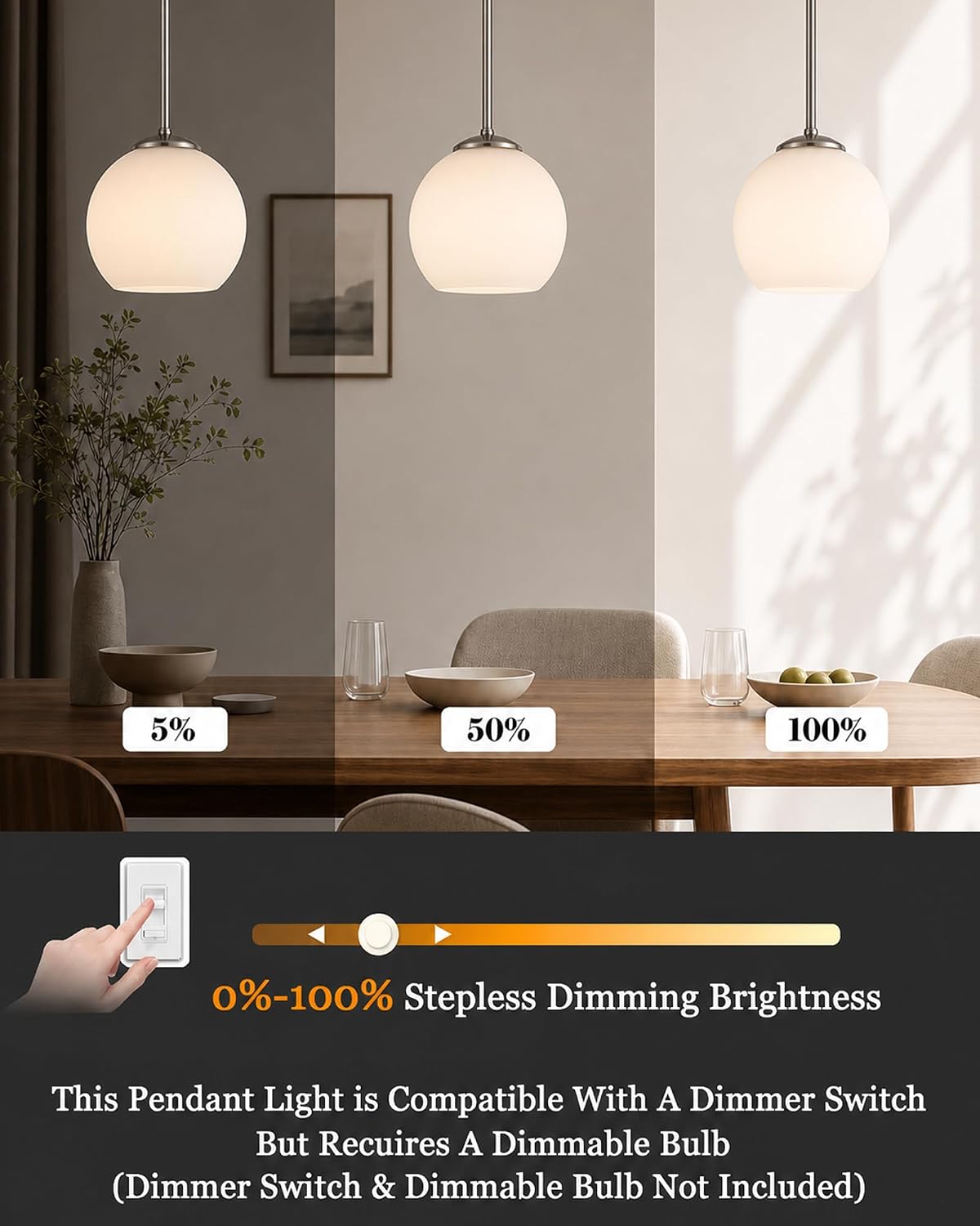 Nickel Milk Glass Kitchen Island Pendant Lamp
