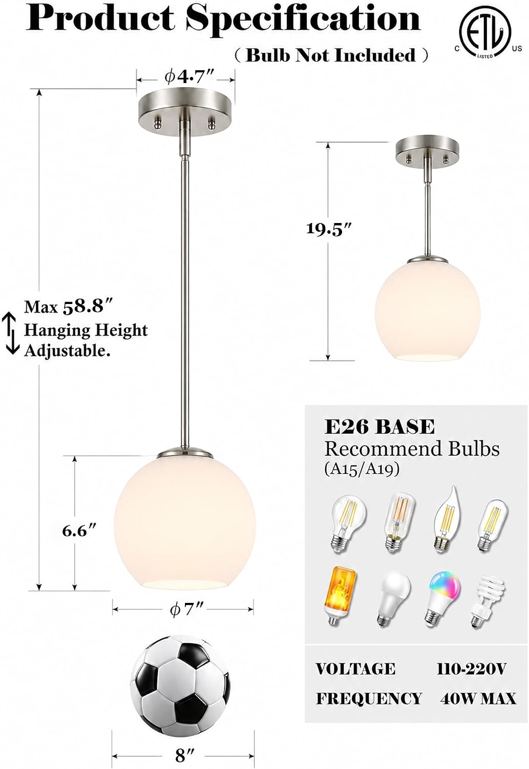 Nickel Milk Glass Kitchen Island Pendant Lamp